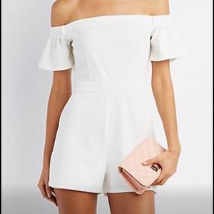 Off-the-shoulder white romper